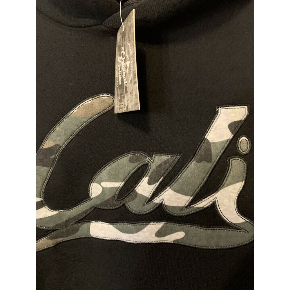 New Original Deluxe Hoodie Sweatshirt Men’s Sz L Black Camo Cali‎ Fleece NWT
